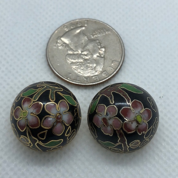VTG Cloisonné Earrings Floral Enamel Clips - Picture 2 of 4